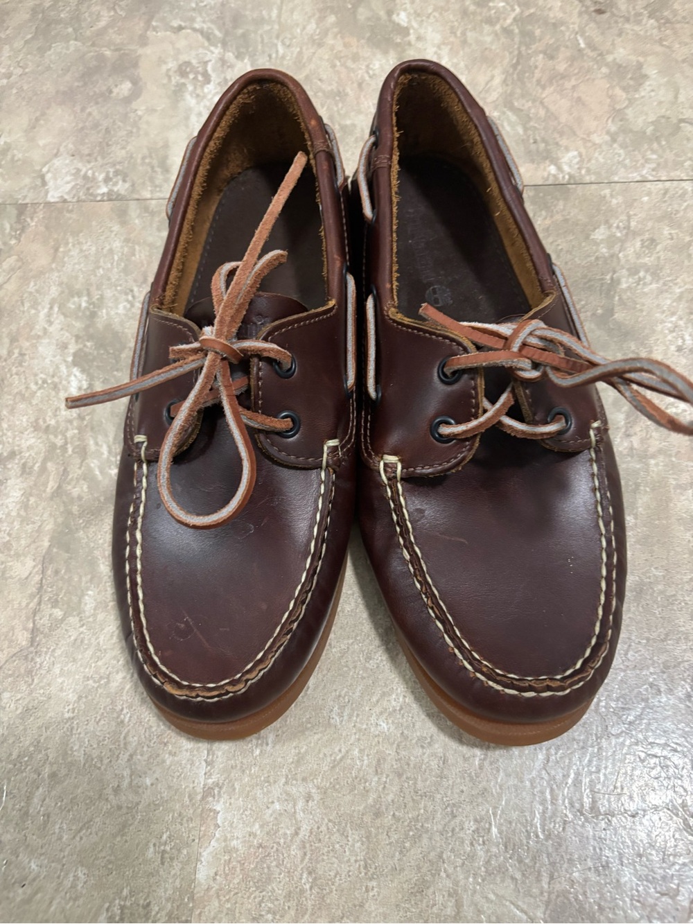 Timberland Dark Brown Leather Moc-Toe Boat Shoes with Tan Laces